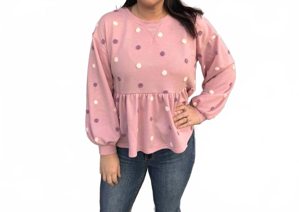 NEW BLU PEPPER multi pom pom knit sweatshirt top in pink